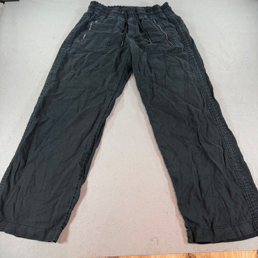 Athleta Linen Blend Wide‎ Leg Jogger Pants Womens 6 Black Casual